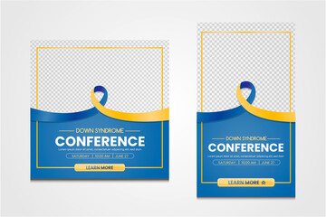 Social media template vector design for Down Syndrome  conference. Post and story in blue and yellow colors