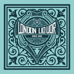 Whiskey label with old frames