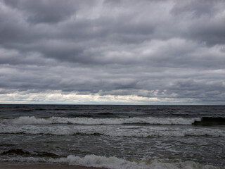 Gloomy sky over the Baltic Sea in Lithuania.