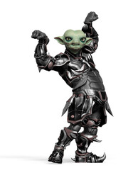 little alien warrior is doing a bodybuilding pose