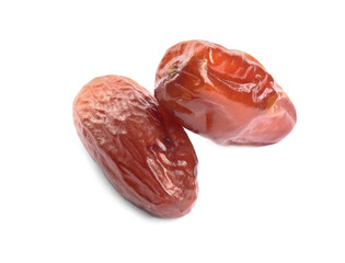 Tasty sweet dried dates on white background