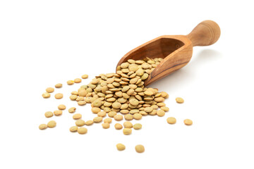 Lentils in wooden scoop
