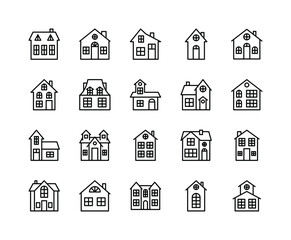 House flat line icons set. Icons of homes and real estate, country house, Cottage, Garage, House and Apartment. Simple flat vector illustration for web site or mobile app