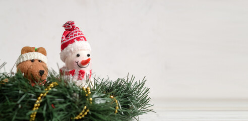 Christmas toys on a white background. Place for your text.