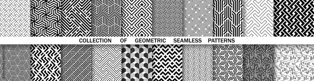 Aufkleber Geometric set of seamless black and white patterns. Simple vector graphics