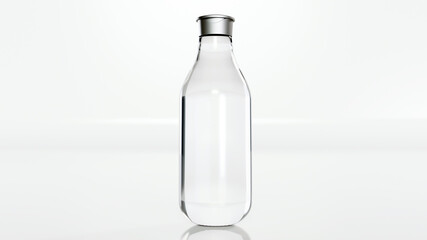 3d illustration of Glass bottle with silver cap. Realistic plastic bottle for water on a white background, 3d render
