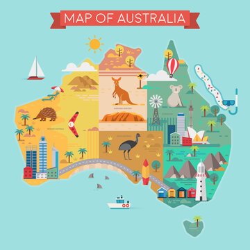 Map of Australia. Map with country names.