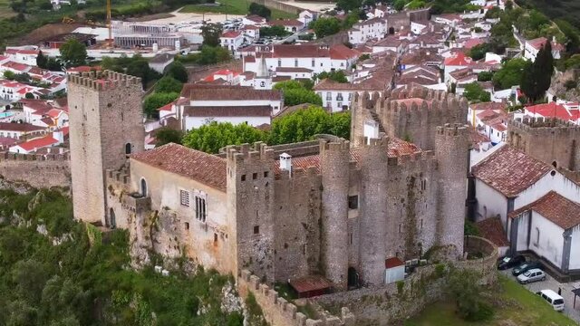 Obidos-Portugal Vista a&eacute;rea da fachada norte do Castelo Medieval
