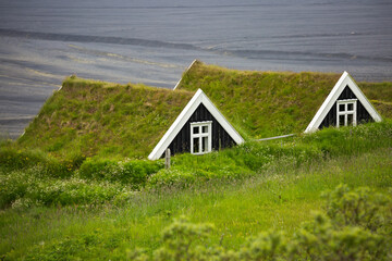 Amazing peat houses - dugouts in Iceland.