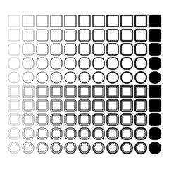 Vector illustration - Set of square and circle borders and outlines for icons with thin and thick strokes - Web design and interface assets