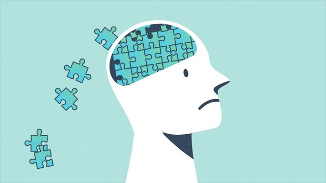 Animation of the brain puzzle. Computer graphics of the brain puzzle.