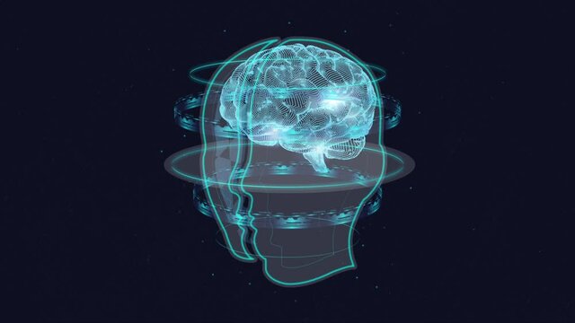 Holographic animation of the brain. Computer generated graphics of the human brain.