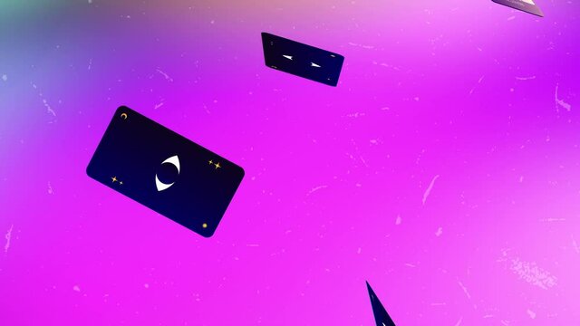 Alpha channel and falling tarot cards. Different kind of tarot cards falling.