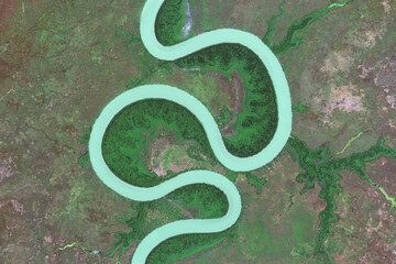 Adelaide River meanders, looking down aerial view from above – Bird’s eye view Adelaide River...