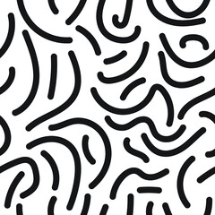 Abstract Free Hand Drawing of Black Worm Like Lines or Stripes Seamless Background Pattern