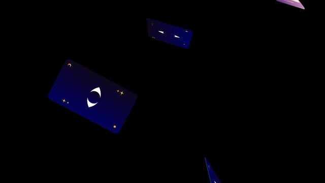 Alpha channel and falling tarot cards. Different kind of tarot cards falling.