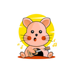 Cute cartoon cat playing guitar design vector