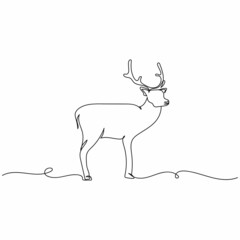 Vector continuous one single line drawing icon of fallow deer in silhouette on a white background. Linear stylized.