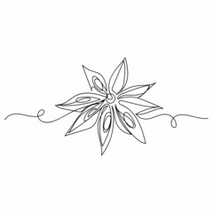 Vector continuous one single line drawing icon of one anise star in silhouette on a white background. Linear stylized.