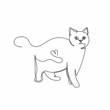 Vector continuous one single line drawing icon of cute cat animal concept in silhouette on a white background. Linear stylized.