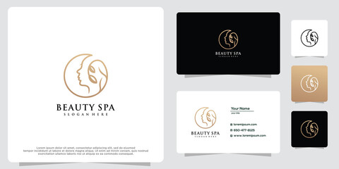 Beautiful woman face logo. Abstract design concept for beauty salon, massage, magazine, cosmetic and spa.