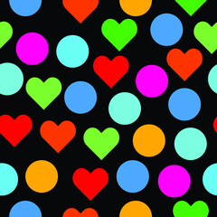 Colorful Circle and Heart Seamless Background Pattern