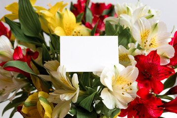 wedding or birthday invitation card in alstroemeria bouquet flowers 