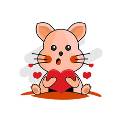 Cute cartoon illustration cat holding heart design vector
