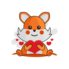 Cute cartoon illustration fox holding heart