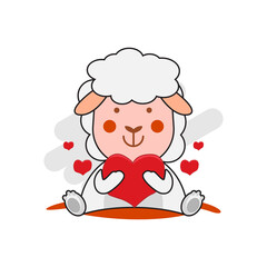 Cute cartoon illustration sheep holding heart design vector