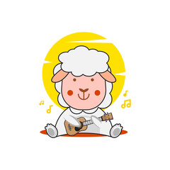 Cute cartoon sheep playing guitar design vector