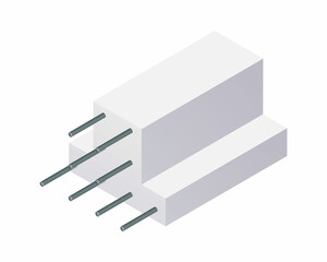 Isometric vector illustration tied rebar cage isolated on white background. Realistic steel reinforcement bars icon. Construction rebar. Steel rods used for reinforcing concrete. Building materials.