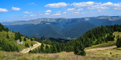 Fototapeta na wymiar Transylvanian alps with green hills in Romania