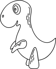 Vector isolated graphic illustration with cartoon little dinosaur. Cute children’s character for colouring page, card, sticker, print