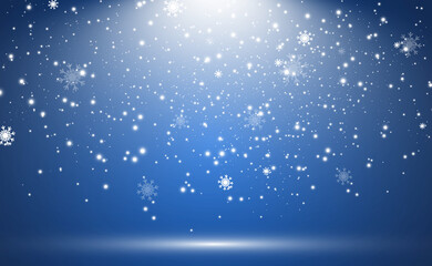 Vector illustration of flying snow on a transparent background.Natural phenomenon of snowfall or blizzard.