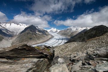 Aletsch glacier - largest glacier in Alps seen from Eggishorn, Jungfrau-Aletsch Protected Area,...