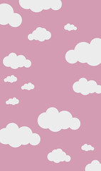 Clouds. Set of abstract white clouds isolated on pink background. Simple illustration of white clouds on pink background. Vector illustration