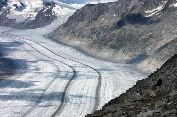 Aletsch glacier - largest glacier in Alps seen from Eggishorn, Jungfrau-Aletsch Protected Area,...