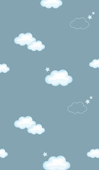 Clouds. Set of abstract white clouds isolated on blue background. Simple illustration of white clouds on blue background. Vector