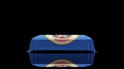 3D rendering of a casket on a Black Background covered with the State Flag of Minnesota