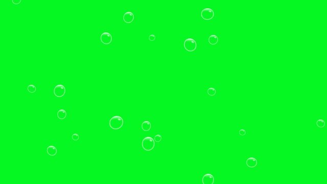 Soap bubbles rising on the screen with green background - Chroma Key. Animation of bubbles across the screen in Full HD, 1920 x 1080 pixels. animation for backgrounds