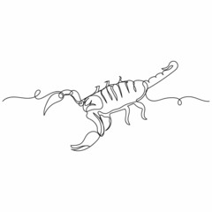 Vector continuous one single line drawing icon of scorpion in silhouette on a white background. Linear stylized.