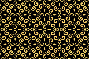 Flower geometric pattern. Seamless vector background. Gold and black ornament
