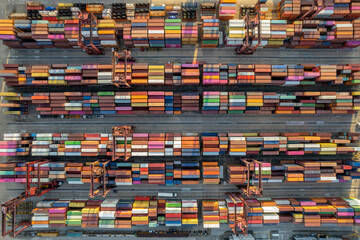 Aerial view of colorful container terminal