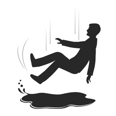 person slipped on a water puddle, Vector cartoon Illustration