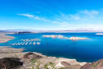 Fototapeten Aerial view of low level Lake Mead from Lakeview Overlook near Las Vegas, Nevada © MichaelVi