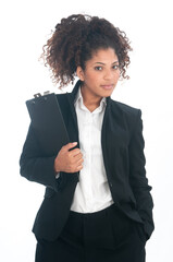 African American female entrepreneur in her jacket suit and white shirt