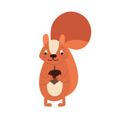 Vector redhead flat squirrel with a nut in its paws.