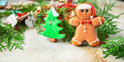 gingerbread christmas cookie biscuits holiday new year dessert homemade pastries sweet food background rustic top view copy space 