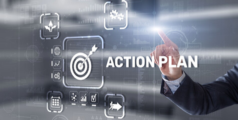 Business Action Plan strategy concept on virtual screen. Time management